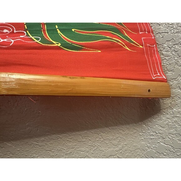 Large Japanese Asian Dragon Wall Fan Red Oriental Bamboo Wall Hanger 24”X40” - Picture 9 of 11